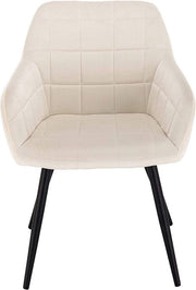 Eetkamerstoel - Creme Velvet - Met zwarte poten - Zithoogte 47cm - Set van 1