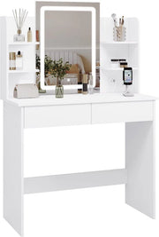 Witte Kaptafel met LED Spiegel - Verstelbare Helderheid & 2 USB Poorten - Moderne Make-up Tafel voor Slaapkamer