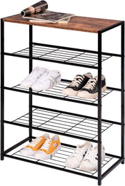 Happyment Schoenenrek Noda - 8 tot 12 paar - Schoenenbank vintage - Zwart - Voor slaapkamer of hal
