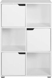 Happyment Boekenkast Nida - 6 Vakken - Wit - 3 Deuren - Boekenrek - Woonkamer, slaapkamer en kinderkamer - Hout - 59.7x29.7x91cm