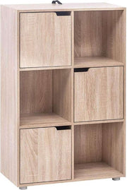 Happyment Boekenkast Jita - Industrieel - 6 Vakken - Oak - 3 Deuren - Boekenrek - Woonkamer, slaapkamer en kinderkamer - Hout