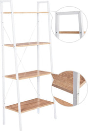 Happyment Boekenkast Baldi - 4 lagen - Wit/Oak - Boekenrek - Woonkamer, slaapkamer en kinderkamer - Hout - Wit - 60x35x148cm