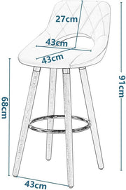 Barkruk Modern Hilton - Industrial - Antraciet - Barkrukken set van 1 - Barstoel Kruk - Barstoelen met rugleuning - Keukenstoel - Stof