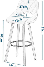 Barkruk Modern Hilton - Industrial - Grijs - Barkrukken set van 1 - Barstoel Kruk - Barstoelen met rugleuning - Keukenstoel - Kunstleer