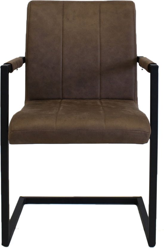 Happyment Eetkamerstoel Valino - Taupe microvezel - Metalen poten - set van 1 - Zithoogte 46cm