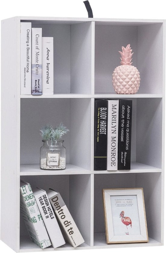 Happyment Boekenkast Deluxe - 6 vakken - Wit - 60x29.5x89cm - Boekenplank - Woonkamer, slaapkamer en kinderkamer - Hout - MDF