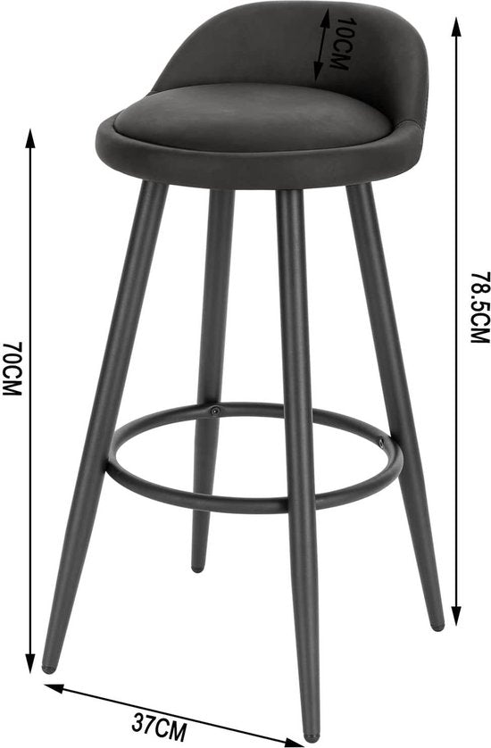 Leren Barkruk Marilo - Barstoelen ergonomisch - Set van 1 - Antraciet - Met kleine rugleuning - Voor Keuken & bar - Zithoogte 69cm