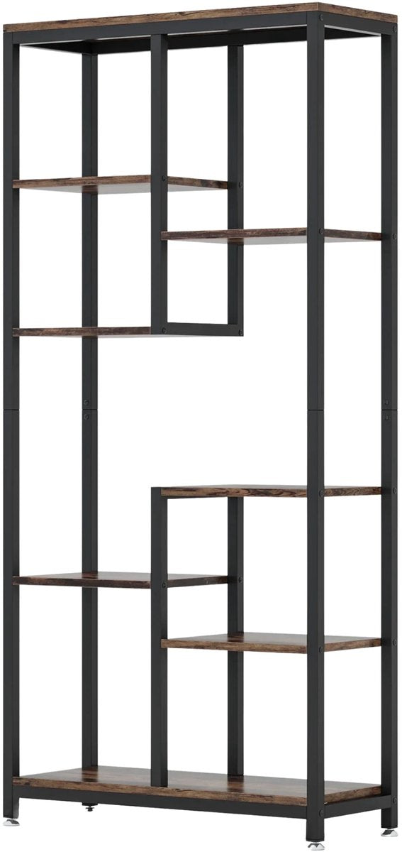 Boekenkast Quinoro - 8 Lagen - Boekenrek Opbergrek - Stellingkast Metaal - Geschikt voor Woonkamer, Kantoor of Slaapkamer - Bruin - 30 cm (D) × 100 cm (B) × 200 cm (H)
