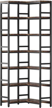 Hoekkast Dublin - Hoge vakkenkast 200cm - Boekenrek Hoekmeubel - Opbergrek 7 planken - Bruin