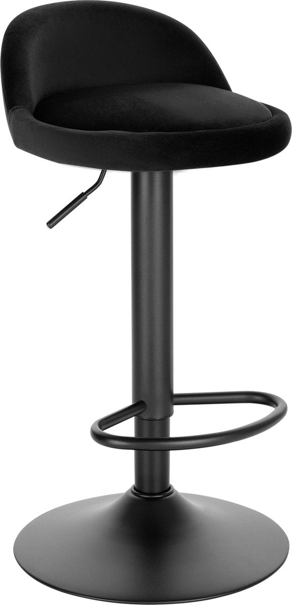 Luxe Barkurk Benito - Industrial - Zwart - Barkrukken set van 1 - Barstoel Kruk - Barstoelen met rugleuning - Keukenstoel - In hoogte verstelbaar - Velvet
