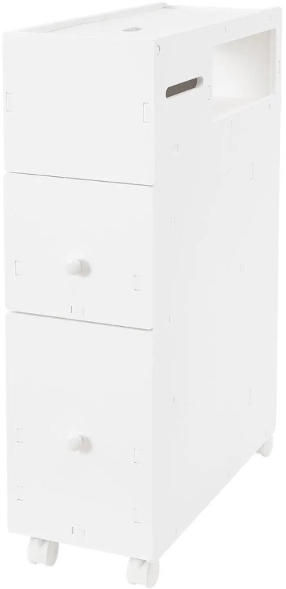 Badkamerkast - Opbergkast - Badkamermeubel - Voor smalle badkamers - Op wieltjes - Wit - 53*22,5*75 cm