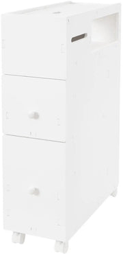 Badkamerkast - Opbergkast - Badkamermeubel - Voor smalle badkamers - Op wieltjes - Wit - 53*22,5*75 cm