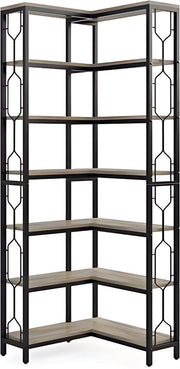Boekenkast met 7 Lagen - Hoekkast - Grijs - Hoekrek - Voor Woonkamer, Slaapkamer of Kantoor