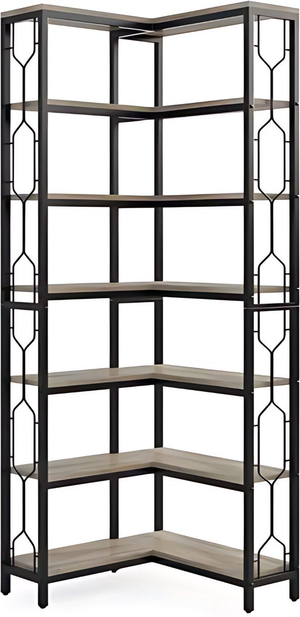 Boekenkast met 7 Lagen - Hoekkast - Grijs - Hoekrek - Voor Woonkamer, Slaapkamer of Kantoor