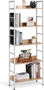 Bolt Edge Boekenkast met 5 Planken - Industrieel Ontwerp - Vintage Wit/Oak - Voor Kantoor, Woonkamer en Slaapkamer - 60x27.5x126cm