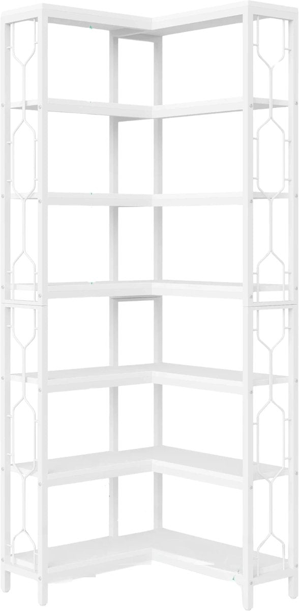 Hoek boekenkast met 7 Lagen - Hoekkast - Wit - Hoekrek - Voor Woonkamer, Slaapkamer of Kantoor