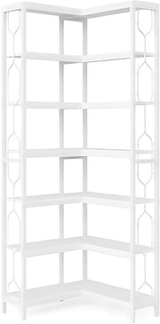 Boekenkast met 7 Lagen - Hoekkast - Wit - Hoekrek - Voor Woonkamer, Slaapkamer of Kantoor