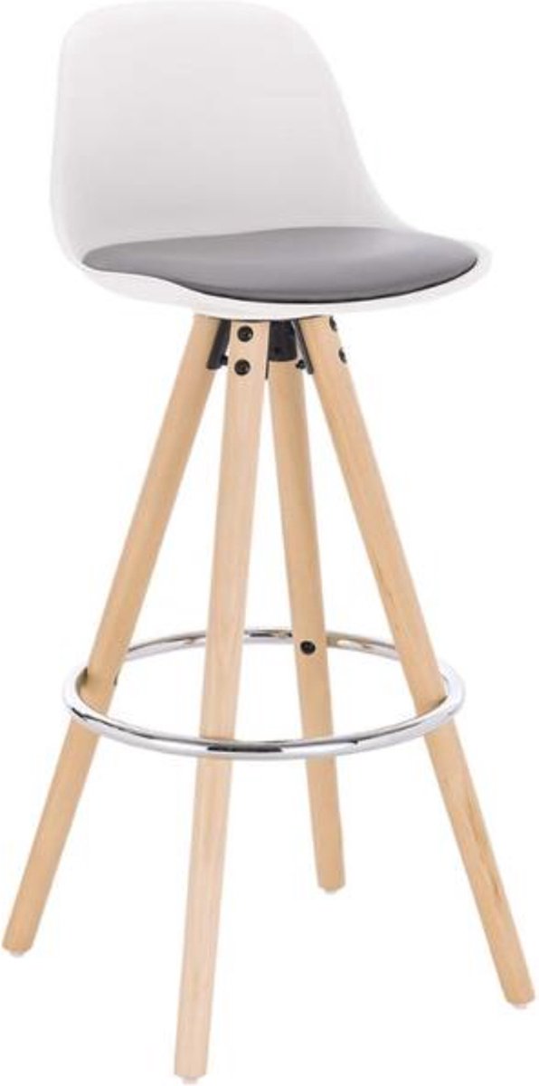 Hoge Barkruk Vida - Zithoogte 75cm - Grijs/wit - Set van 1 - Keuken - Barstoelen - Met rugleuning - Kunstleer - Bruin frame