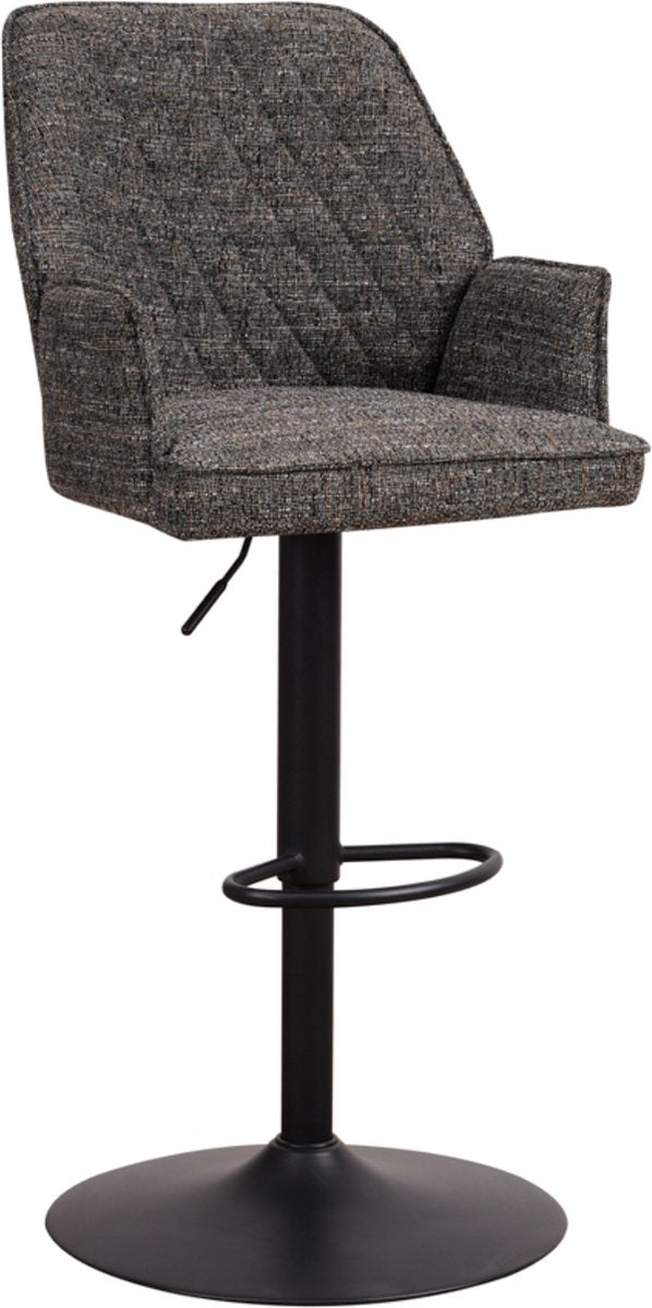 Happyment Barkruk Zizi - Met rugleuning en armleuning - Donkergrijs - Modern Design - Voetsteun - Voor Keuken en Bar - Set van 1 - Chenille