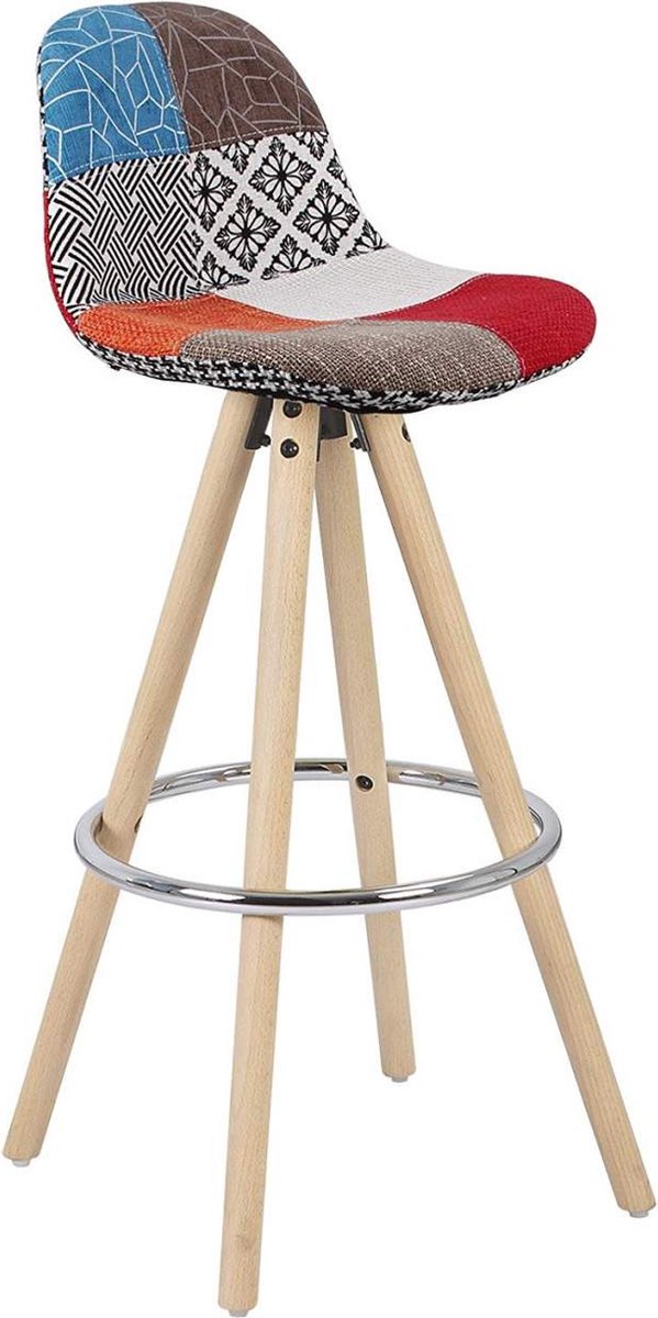 Hoge Barkruk Color - Zithoogte 75cm - Set van 1 - Keuken - Barstoelen - Met rugleuning - Linnen - Zwart frame