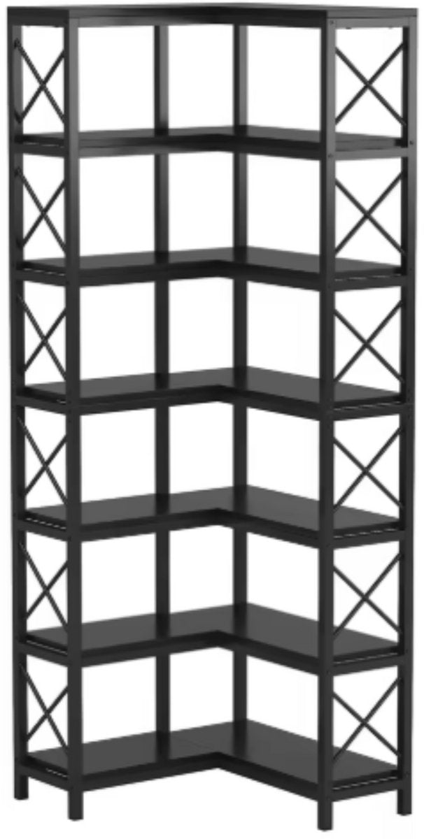 Boekenkast met 7 Lagen - Hoekkast - Zwart - Hoekrek - Voor Woonkamer, Slaapkamer of Kantoor