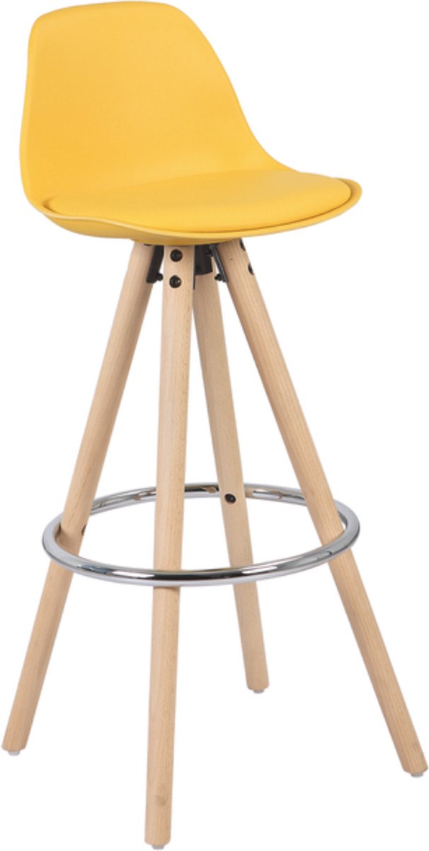 Hoge Barkruk Zizi - Zithoogte 75cm - Geel - Set van 1 - Keuken - Barstoelen - Met rugleuning - Kunstleer - Bruin frame