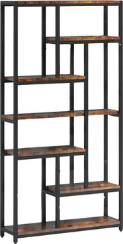 Boekenkast Larevo - 8 Lagen - Boekenrek Opbergrek - Industriële Stellingkast Metaal - Voor Slaapkamer, Woonkamer of Kantoor - Bruin - 30 cm (D) × 100 cm (B) × 200 cm (H)