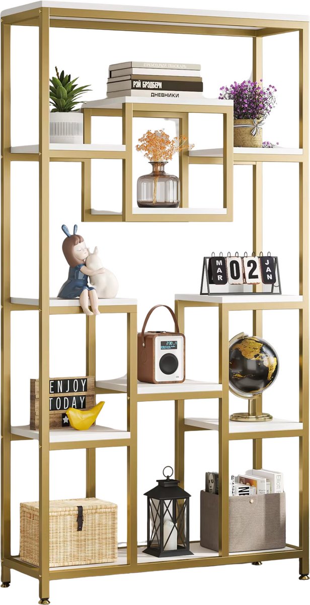 Boekenkast Dubai - Goud - Met 5 Lagen - Marmerlook - Voor Woonkamer, Slaapkamer of Kantoor