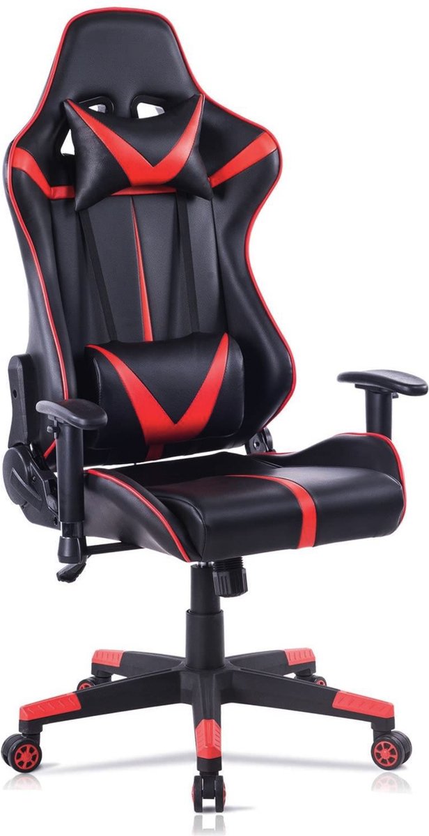 Happyment Gamestoel Derby - Kunstleer - Met rugleuning en armleuning - In hoogte verstelbaar - Ergonomisch - Rood/zwart