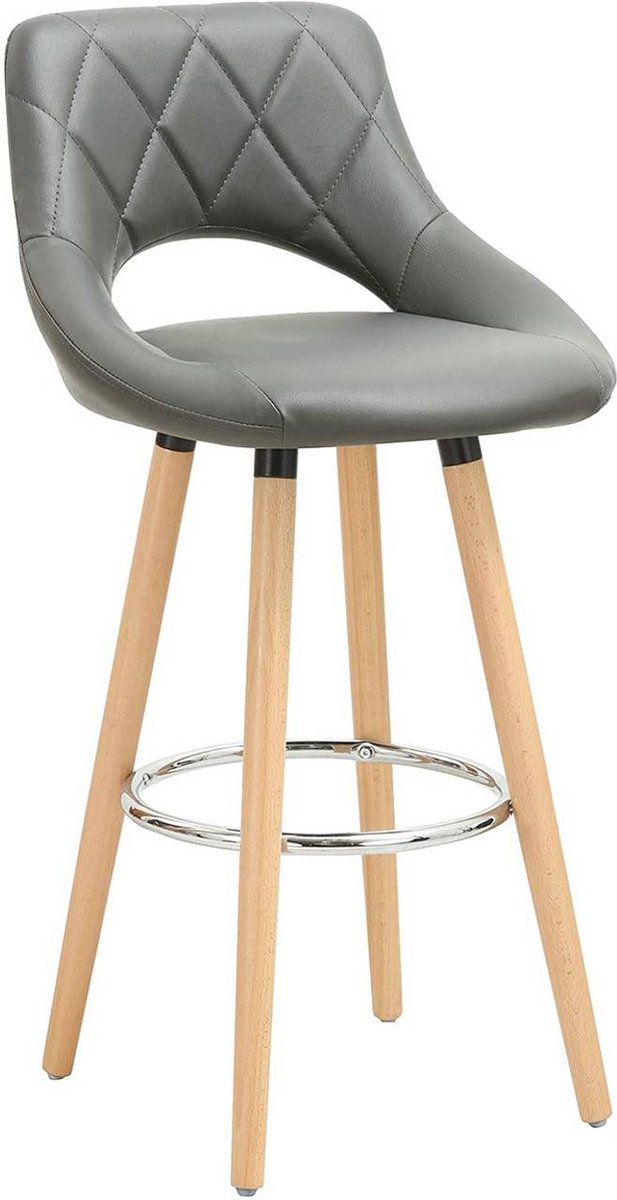 Barkruk Modern Hilton - Industrial - Grijs - Barkrukken set van 1 - Barstoel Kruk - Barstoelen met rugleuning - Keukenstoel - Kunstleer