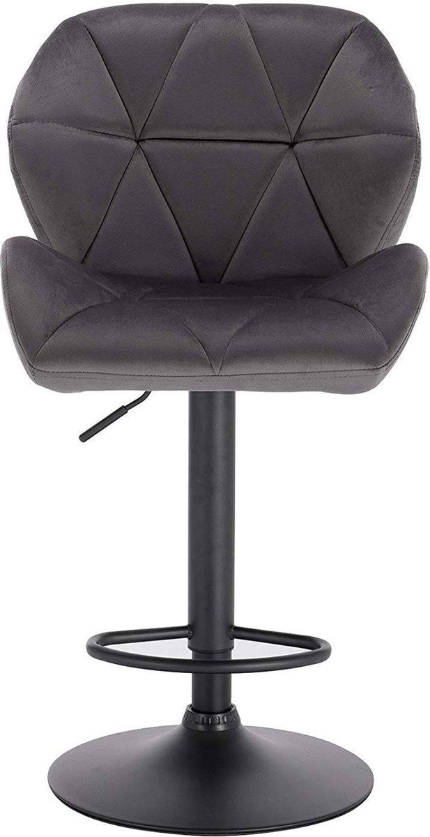 Barkruk - Grijs - Velvet - Ergonomisch met rugleuning - Verstelbare zithoogte 60-82cm - Set van 1