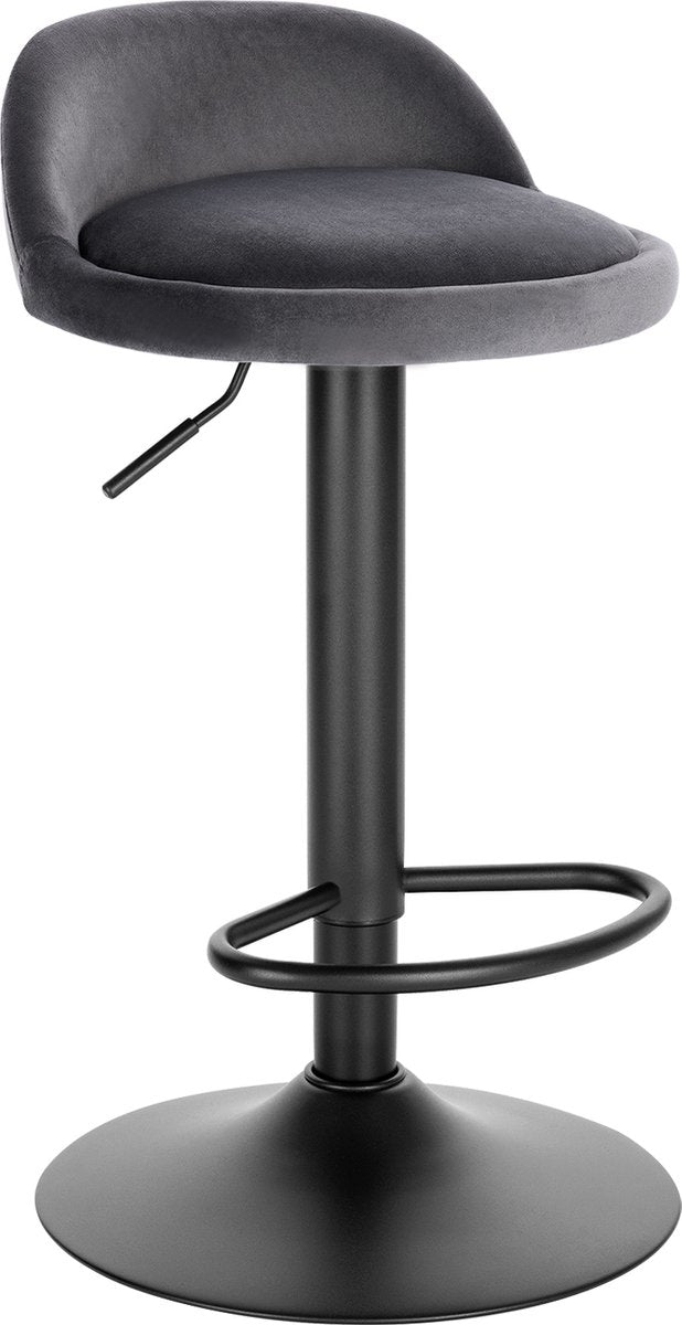 Luxe Barkurk Benito - Industrial - Grijs - Barkrukken set van 1 - Barstoel Kruk - Barstoelen met rugleuning - Keukenstoel - In hoogte verstelbaar - Velvet