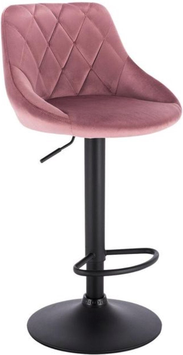 Designer Barkruk Berlo - Met rugleuning - Stevig - Ergonomische barstoel - Velvet - Zithoogte 60 - 82cm - Roze - Set van 1 - Keuken en bar - In hoogte verstelbaar