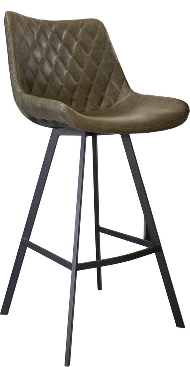Happyment Barkruk Modern - Groen - Modern Design - Met rugleuning - Voetsteun - Voor Keuken en Bar - Imitatie leer - Set van 1