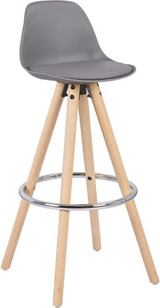 Hoge Barkruk Dublin - Zithoogte 75cm - Grijs - Set van 1 - Keuken - Barstoelen - Met rugleuning - Kunstleer - Bruin frame