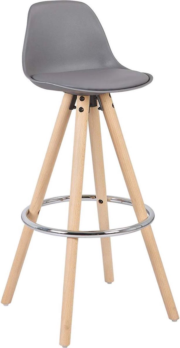 Hoge Barkruk Dublin - Zithoogte 75cm - Grijs - Set van 1 - Keuken - Barstoelen - Met rugleuning - Kunstleer - Bruin frame