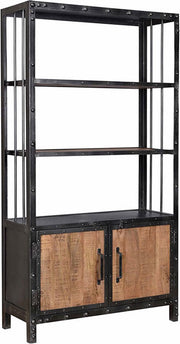 Happymeny Wandkast deluxe - Woonkamer - Opbergkast - Boekenkast - 2 deuren en 4 dragers - 180x100x35cm - Massief mangohout - Vintage Bruin/Zwart