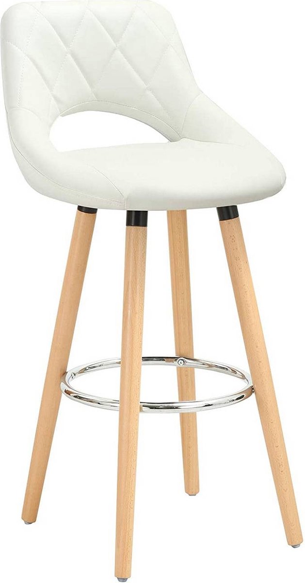Barkruk Modern Hilton - Industrial - Wit - Barkrukken set van 1 - Barstoel Kruk - Barstoelen met rugleuning - Keukenstoel - Kunstleer