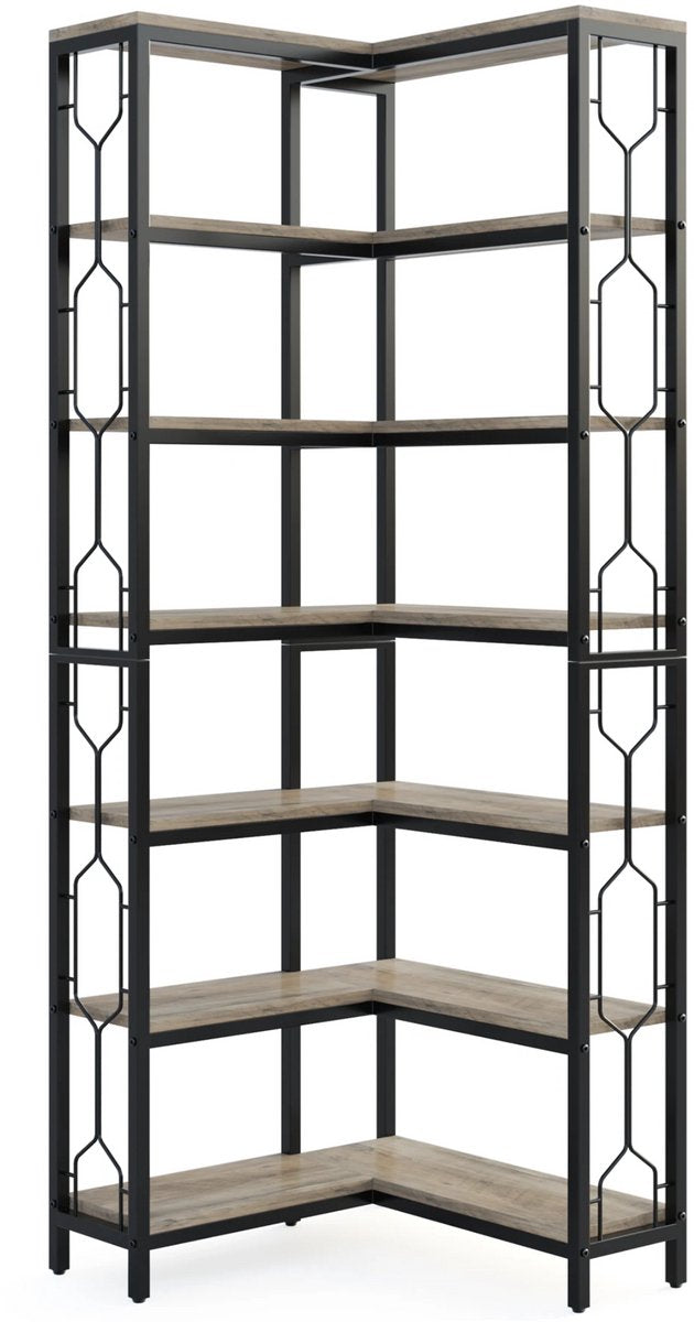 Hoekkast Lavin - Boekenkast - Woonkamer - 7 lagen - Hoekboekenplank - Hoekkast -200cm - Opbergrek - Hoekmeubel