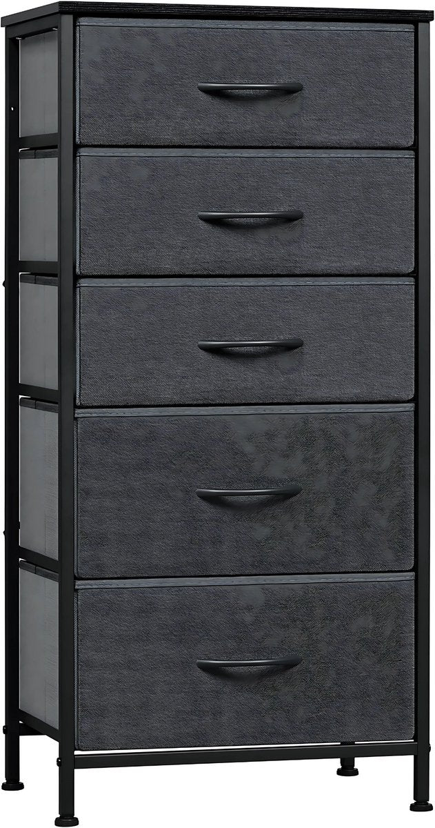 Ladekast met 5 Laden -Dressior - Kast - Voor Slaapkamer, Keuken, Kantoor of Woonkamer - Smal Dressoir met Stoffen Laden