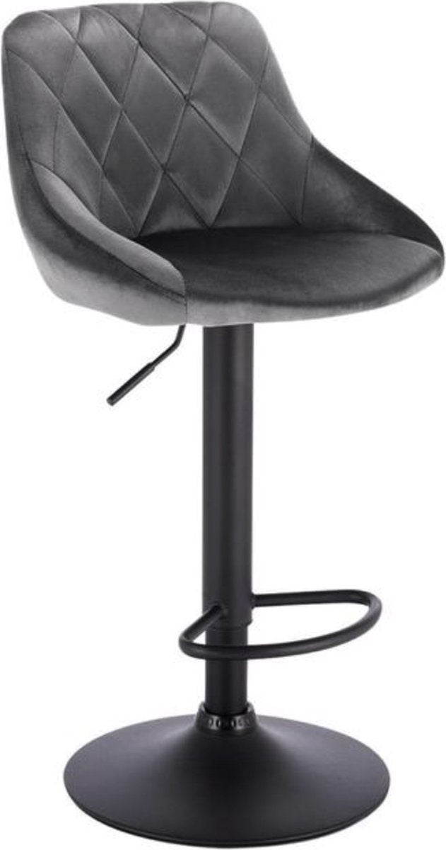 Designer Barkruk Zino - Met rugleuning - Stevig - Ergonomische barstoel - Velvet - Zithoogte 60 - 82cm - Grijs - Set van 1 - Keuken en bar - In hoogte verstelbaar