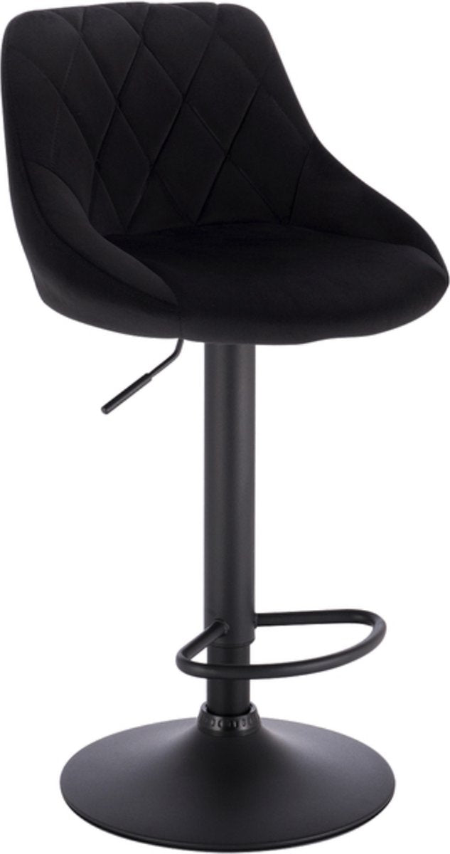 Designer Barkruk Nilo - Met rugleuning - Velvet - Stevig - Ergonomische barstoel - Zithoogte 60 - 82cm - Zwart - Set van 1 - Keuken en bar - In hoogte verstelbaar