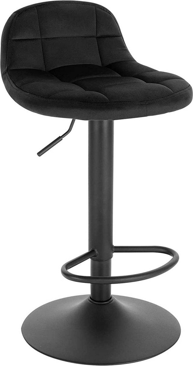 Luxe Barkurk Erino - Industrial - Zwart - Barkrukken set van 1 - Barstoel Kruk - Barstoelen met rugleuning - Keukenstoel - In hoogte verstelbaar - Velvet