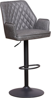 Happyment Barkruk Divo - Met rugleuning en armleuning - Antraciet - Modern Design - Voetsteun - Voor Keuken en Bar - Set van 1 - Microvezel