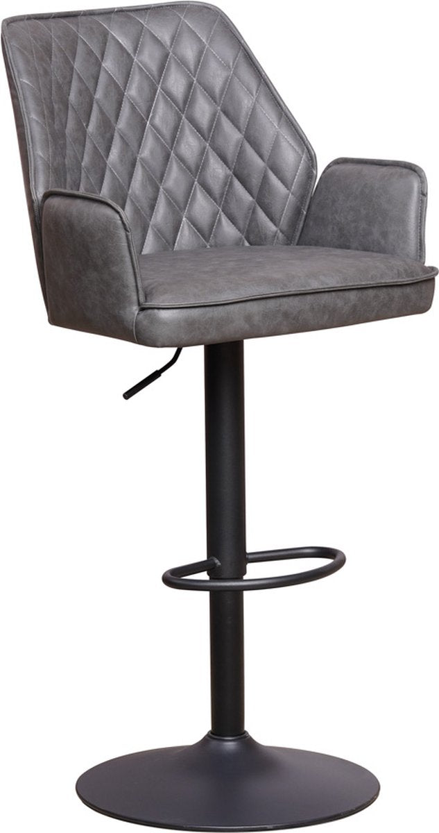 Happyment Barkruk Divo - Met rugleuning en armleuning - Antraciet - Modern Design - Voetsteun - Voor Keuken en Bar - Set van 1 - Microvezel