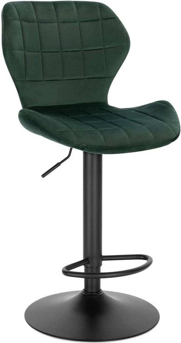 Barkruk Otta - Industrial - Donkergroen - Barkrukken set van 1 - Barstoel Kruk - Barstoelen met rugleuning - Keukenstoel - In hoogte verstelbaar - Velvet