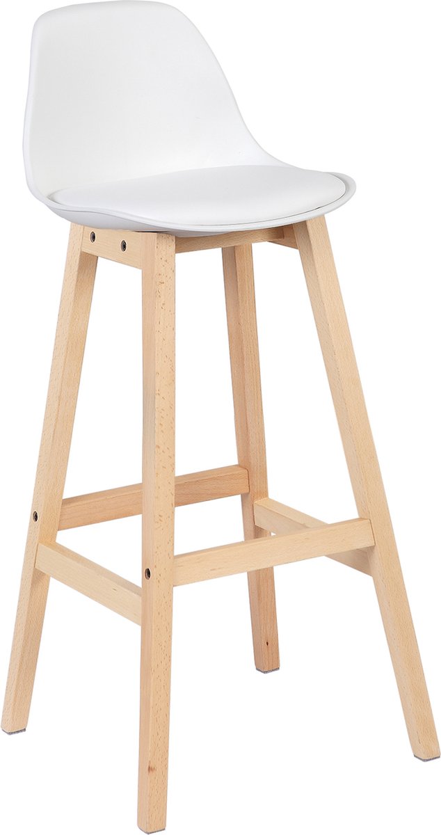 Barkruk Tido Industrial - Wit - Barkrukken set van 2 - Barstoel Kruk - Barstoelen met rugleuning - Keukenstoel - Kunstleer