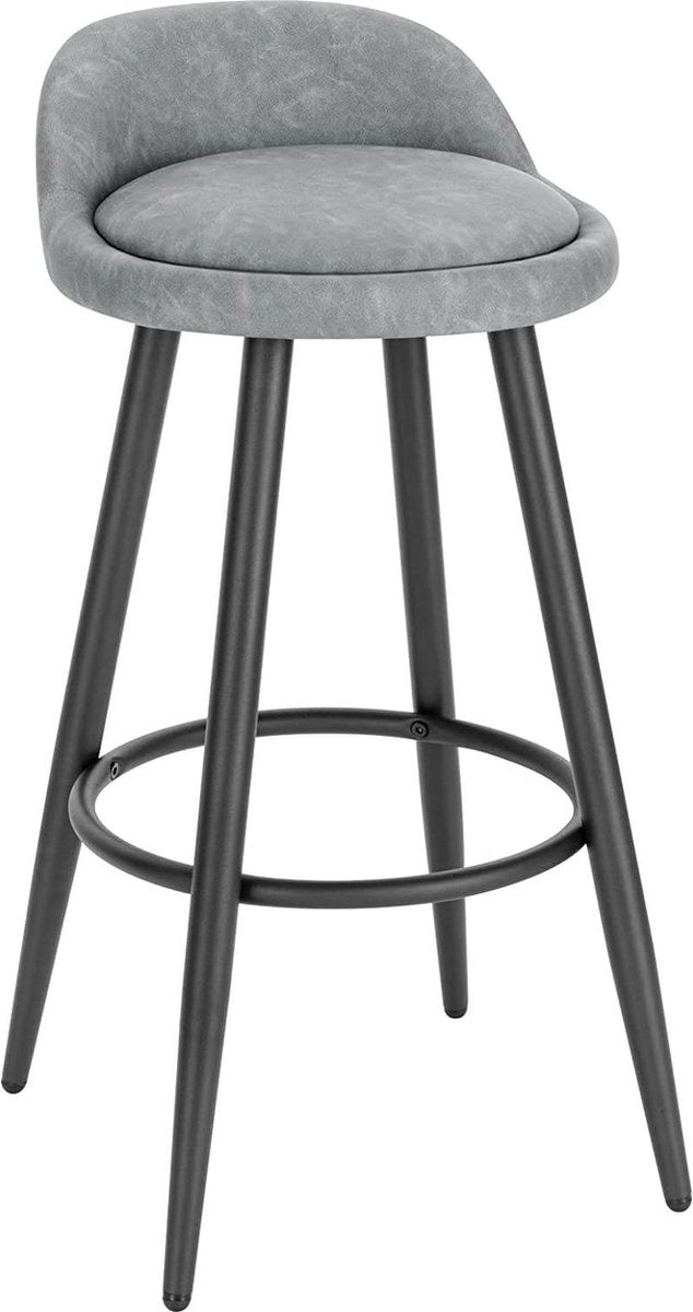 Leren Barkruk Nila - Barstoelen ergonomisch - Set van 1 - Grijs - Met kleine rugleuning - Voor Keuken & bar - Zithoogte 69cm