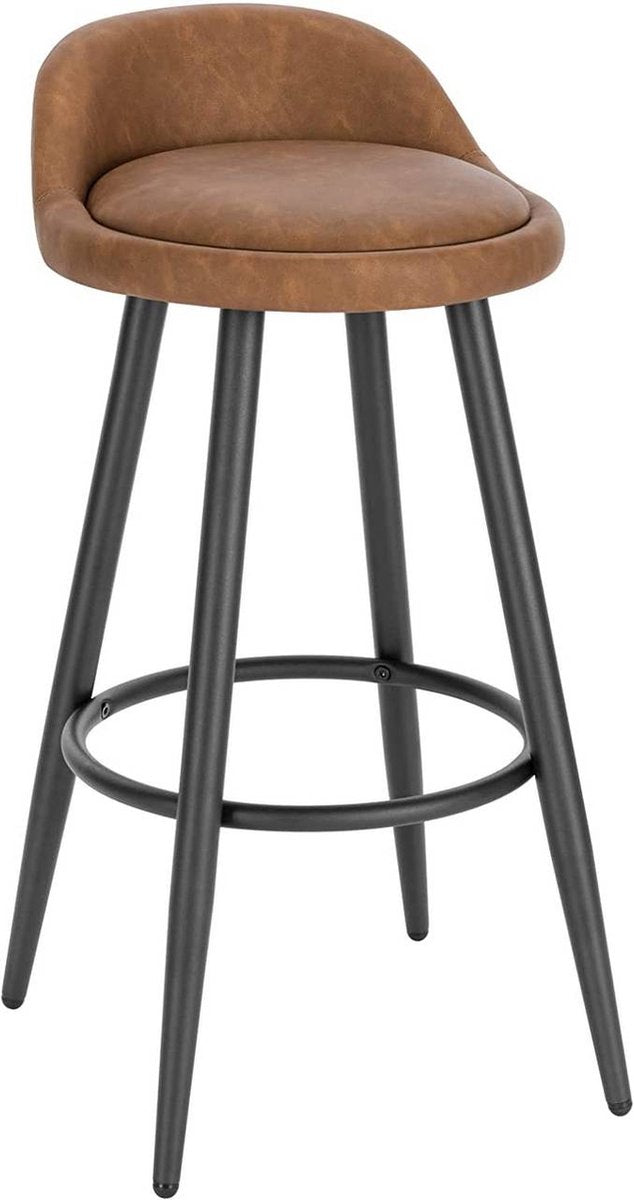 Leren Barkruk Malino - Barstoelen ergonomisch - Set van 1 - Bruin - Met kleine rugleuning - Voor Keuken & bar - Zithoogte 69cm