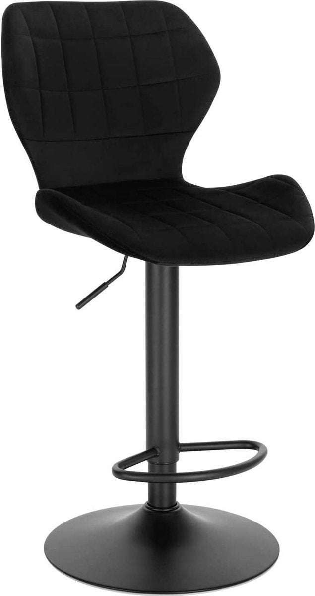Barkruk - Zwart Industrial Design - Velvet Barstoel met Rugleuning - Verstelbare Hoogte - Set van 1 - Keukenstoel